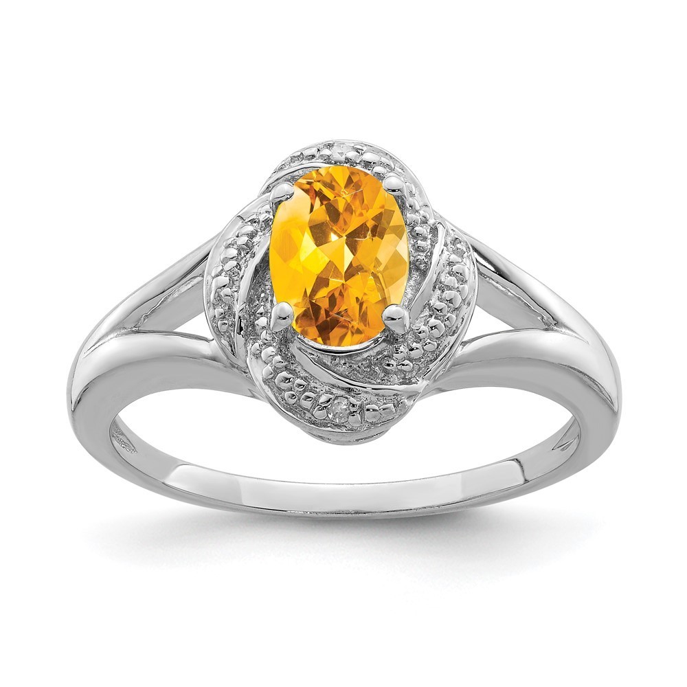 925 Sterling Silver Diamond Citrine November Birthstone Ring Size 10 158$
